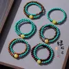 Pulseiras de Círculo Único e Duplo Turquesa, Pulseiras Versáteis de Moda de Nicho para Mulheres, Sândalo Verde, Sândalo Dourado, Joias de Contas de Oração Budista
