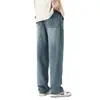 Jeans Masculino Lyocell Tencel Verão Fino Tendência Perna Larga Reto Solto Emagrecedor Calça Longa Casual Masculina