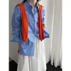 Camisa de rayas estilo coreano LUXI con bajo irregular, nueva colección primavera 2026 para mujer, corte holgado, con cuello camisero, se puede usar como prenda de abrigo, 99020