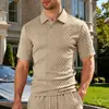 Camisa Polo Casual para Hombre de Manga Corta con Cuello de Solapa y Botones, Jacquard Sencillo y Holgado, Europea y Americana, Transfronteriza, Disponible para Primavera y Verano