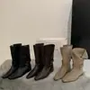 Primer encuentro Ji Meilade retro nicho gamuza tacón oculto dos usos botas holgadas botas de vaquero occidentales punta fina cortas