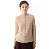 Cárdigan de cachemira pura, nuevo estilo otoño/invierno, corte holgado, cuello semi-alto, abotonado, longitud corta, suéter base, prenda exterior, top de manga larga