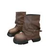 Botas Chelsea Maillard para Mulheres 2025 Outono e Inverno Novas Marrons Estilo Britânico Retrô Bico Redondo Salto Grosso Botas para Calça