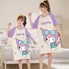 Verano Nuevo Camisón Infantil de Dibujos Animados para el Hogar Ropa Familiar de Verano para Madre e Hija Pijamas de Algodón de Manga Corta para Niños Medianos y Grandes