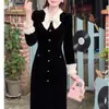 Estilo Herencia Francesa Patchwork Bloque de Color Botón de Lazo Manga de Farol Vestido para Mujer Otoño Invierno Transfronterizo Recto Falda Larga