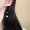 Gota de Perla NubladaAretes de Gota de Agua Atmosférica con Borla de Perla Aretes Largos Aretes para Mujer Pinza para Oreja de Bobina de Mosquitos Sin Perforación