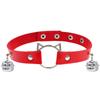 Cuero de PU Ecológico Moda Europea y Americana Cabeza de Gato de Dibujos Animados Collar con Cascabel Estilo Punk Oscuro Gargantilla para Mujer