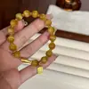 Pulseira de Pedra Olho de Tigre Amarelo Koi Banhada a Ouro, Nova Pulseira Melade Estilo Chinês Elegante para Mulheres, Elástica e Ajustável