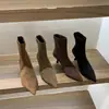 Botines de tacón alto, punta fina, gamuza, color caqui, corte ajustado, zapatos de mujer, nueva colección de otoño 2026, botines cortos estilo coreano