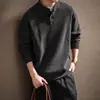 Sudadera pullover de punto gofre de alta gama con cuello Henley, peso pesado para hombre, colección otoño/invierno 2026, estilo holgado y casual