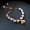 Pulseira Olho de Gato Banhada a Ouro Real Moda Coreana Popular na Internet Pulseira de Pérola de Água Doce Pulseira Ajustável Feminina da Moda ins