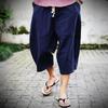 Pantalones Capri de Verano Estilo Chino Sueltos Talla Grande Algodón y Lino Pantalones Cortos Anchos para Hombres Pantalones de Pierna Ancha Lino Casual Pantalones Haren Modernos