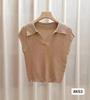 Estilo Transfronterizo Verano Nuevo Polo de Manga Corta Slim Cuello en V Camiseta Corta de Punto Color Puro Sexy Top de Moda para Mujer