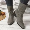 Comercio electrónico transfronterizo, talla grande, colección otoño/invierno 2026, botines con tacón grueso, fruncidos para mujer, estilo europeo y americano, modernos, casuales y versátiles
