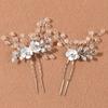 Tocados de novia sencillos de estilo coreano, accesorios de porcelana rellenos de hojas, horquillas de flores de diamantes de imitación hechas a mano, una grande y otra pequeña, joyería para traje.