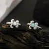 Pendientes de Plata de Ley S925 con Ópalo Estilo Coreano de Diseñador de Nicho E6203 para Mujer Incrustados con Flor de Pedrería
