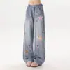 Jeans desgastados de estrella para mujer tendencia de otoño nuevo sentido del diseño pierna ancha holgados adelgazantes pantalones de pierna recta tendencia de Instagram