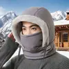 Chapéu Lei Feng quente e resistente ao frio de inverno, espessado e forrado com fleece, com máscara facial e protetor de pescoço integrados, adequado para atividades ao ar livre, ciclismo e para fornecer proteção à cabeça