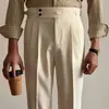 Pantalones Rectos de Cintura Media para Hombre para Primavera y Verano, Pantalones de Vestir Slim-Fit para Caballero con Botón París, Pantalones Casuales con Caída Nápoles, Pantalones de Traje