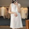 Vestido blanco sin mangas de cintura alta para mujer, Vestido tipo tank de línea A ajustado blanco para verano, Transfronterizo