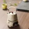 Yuerui Novo Conjunto de Bule de Cerâmica Rústica de Temperatura Constante para Preparo de Chá com Álcool com Alça, Fogareiro de Cerâmica para Chá de Varanda Conjunto Completo Venda por Atacado