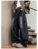 Calça Jeans Desconstruída Lavada Estilo Americano Transfronteiriça para Homens, Design de Marca Tendência, Calça Reta de Cintura Alta com Barra Larga Solta Cool e Estilosa para Homens