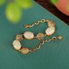 Un Ciervo Plata Esterlina S925 Chapado en Oro Cloisonné Jade Hetian Pulsera Ruyi Fideos Grandes de Huevo Pulsera Elegante de Moda para Damas