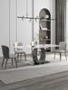 Mesa e Cadeiras de Jantar de Ferro Cinza-Arma de Luxo Leve com Tampo de Rocha Clara Combinação Moderna Simples Designer Doméstico Retangular