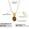 Colar Pingente Oval Misterioso Estilo Francês Retrô Pedra Olho de Tigre Ágata Negra Aço Inoxidável Colar Longo 18K