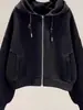 Moletom com Capuz e Zíper Fino Novo Primavera e Outono Feminino Estilo Harajuku Nicho Pequeno Solto Top Jaqueta Tendência