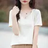 Camiseta de Manga Corta para Mujer Talla Grande Cuello en V Algodón Puro Verano 2026 Nuevo Diseño Algodón Delgado Top al por Mayor Color Sólido
