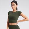 Ropa de Yoga Transfronteriza Europea y Americana Tops Deportivos para Mujer Ajustados al Hombro Derecho Color Puro Fitness Corto Ombliguera Camisetas Casuales de Manga Corta