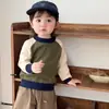 Suéter de Bloques de Color Estilo Coreano con Mangas Raglán para Niños Pequeños, Ropa de Otoño, Tejido de Punto Pullover Suave y Amigable con la Piel, Top de Abrigo Diario