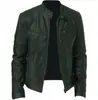 Comercio Exterior Amazon Business Suéter con Cremallera Decoración de Bolsillo Cuero PU Cuello Vertical Ajustado Chaqueta de Cuero Chaqueta Biker