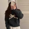 Suéter de Punto Coreano Dulce Reductor de Edad con Lazo y Cuello Redondo de Manga Larga para Mujer Otoño e Invierno Suave y Ceroso Prendas de Punto Exteriores para Mujer