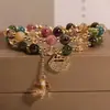 Pulseira colorida de turmalina com círculo duplo para mulheres, luxo leve, nicho, alta qualidade, microincrustada, fecho de longa vida, pulseira, presente para namoradas