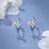 Brincos Borboleta Coloridos Estilo Floresta para Mulheres, Argolas Super Brilhantes Versáteis em Prata de Lei S925 com Strass, Brincos de Clipe Doce da Moda Ultra-Exquisitos