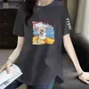 Comercio electrónico transfronterizo pedido final marca grande etiqueta cortada mostrador comercio exterior ropa de mamá para mujer camiseta de manga corta suelta con estampado de dibujos animados top