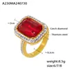 Anillo rectangular de lujo con nicho de diamante grande, estilo cortesano, chapado en oro de 18 quilates, estilo transfronterizo europeo y americano.