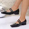 Comercio electrónico transfronterizo, talla grande, colección nueva primavera/otoño 2026, zapatos Mary Jane de tacón grueso, estilo europeo y americano, zapatos de cuero de punta baja a la moda para mujer