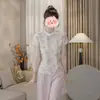 Verão 2026 Novo Estilo Novo Estilo Chinês Gola Diagonal Moda Feminina Manga Curta Camisa Top Calça Cropped Emagrecedora Conjunto de Duas Peças