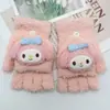 Guantes para niños otoño e invierno cálidos de medio dedo con tapa de dibujos animados lindos de punto con dedos descubiertos para bebé con forro polar engrosado para niños y niñas