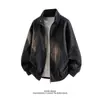 Jaqueta de Couro PU Estilo Retrô Americano Jaqueta com Gola Alta Masculina Outono High-End Rebelde Cool Biker Jaqueta Baseball Jaqueta Casual para Trabalho