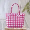 Bolsa de Palha Colorida de Grande Capacidade Cesta de Legumes Portátil Sacola de Presente Souvenir Passeio na Praia Piquenique Férias Bolsa de Palha