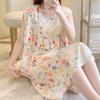 Camisón de verano con estampado antigolpes para mujer, ropa de casa fresca, sin mangas, de algodón y seda, talla grande, de algodón artificial, holgado y cómodo, de media falda.