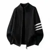 Cardigan Masculino de Tricô com Zíper e Gola Alta, Estilo Inverno Light Luxury, Casual, Toque de Luxo, Modelagem Solta, Confortável