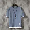Camiseta de Manga Corta para Hombre de Verano Estilo Coreano Capa Interior Camisa Base Nueva Conjunto de Pareja Falso Camiseta Holgada de Moda