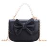 Bolso de Hombro Popular para Niñas Estilo Coreano Lindo Bolso de Mano con Perlas y Lazo 2025 Nuevo Bolso Cruzado Infantil con Cadena