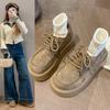 Sapatos Mocassins de Cadarço com Solado Grosso de Alta Qualidade para Mulheres Nova Coleção Primavera 2025 Retrô Versátil Pequeno Moda Aumentador de Altura Sapatos Birkenstock