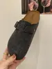 Sapatos de Lã Birkenstock Femininos com Solado Grosso Outono Novo Estilo Preguiçoso Casual Bico Artístico Meia-Pantufa para Roupa Externa Feminina